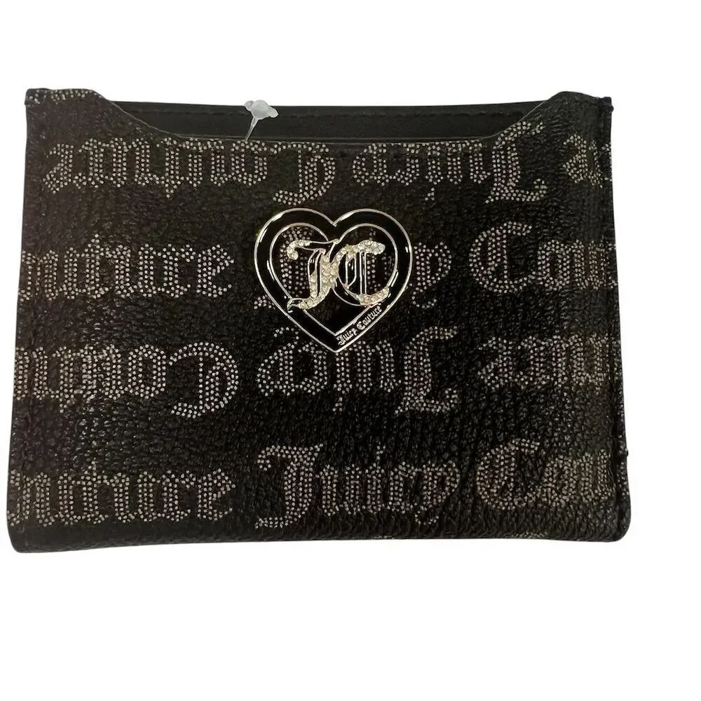 Juicy Couture Women's Black Brown  Zip Card Case Wallet Logo Accents